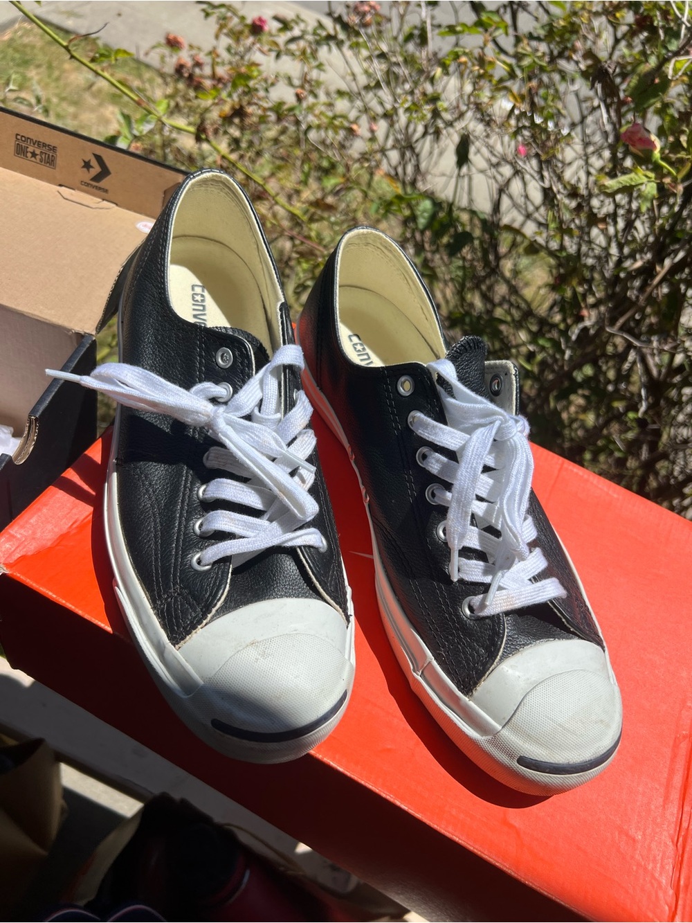 Converse Black Leather Low Top Sneakers with White Accents